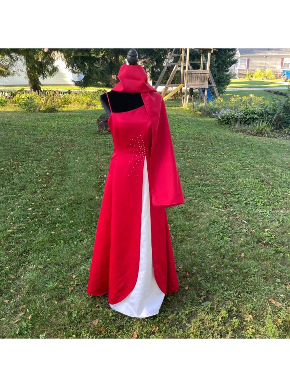 Vintage Y2K Dress + Wrap Corset Red Rhinestone Layered Long Formal Hoco Prom S